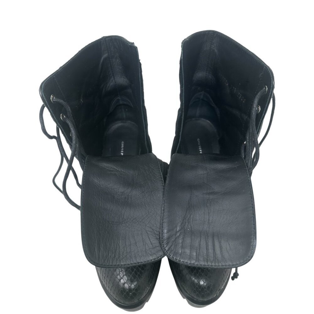 Giuseppe Zanotti Gintonic Black Snake Embossed Leather Combat Platform Boots 7.5 - Picture 8 of 12